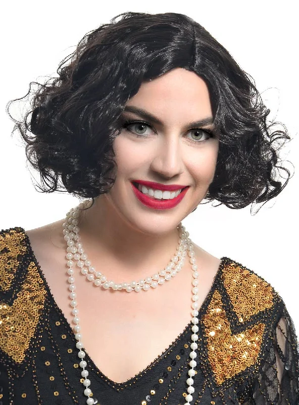 Wig for lush flair-Short Curly Black 1920s Flapper Womens Costume Wig