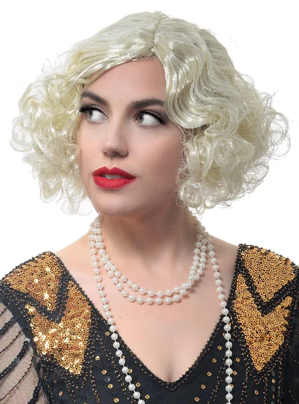 Wig for gentle flair-Short Curly Blonde 1920s Flapper Womens Costume Wig