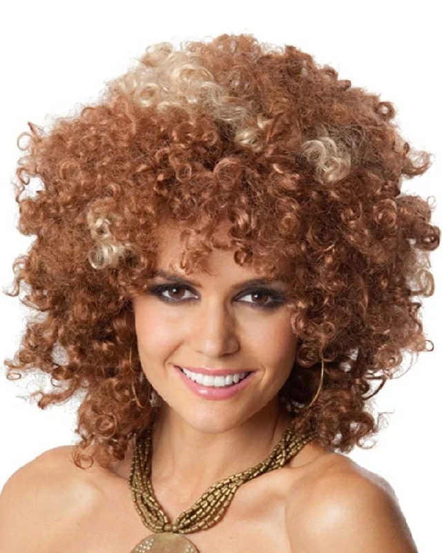 Wig for breezy flair-70s Foxy Baby Curly Brown and Blonde Wig