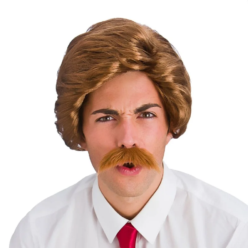 Medium bob wig with dramatic shine-80s Funny Guy Brown Wig Anchorman Fancy Dress Halloween