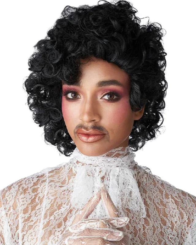 Synthetic wig for teen flair-80s Provocateur Curly Black Wig