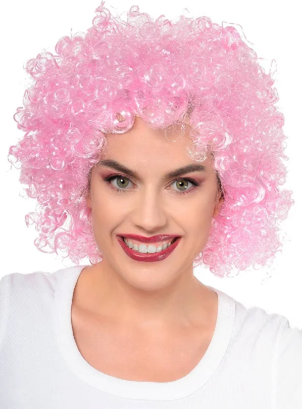 Wig for luxe flair-Large Curly Light Pink Afro Adults Costume Wig