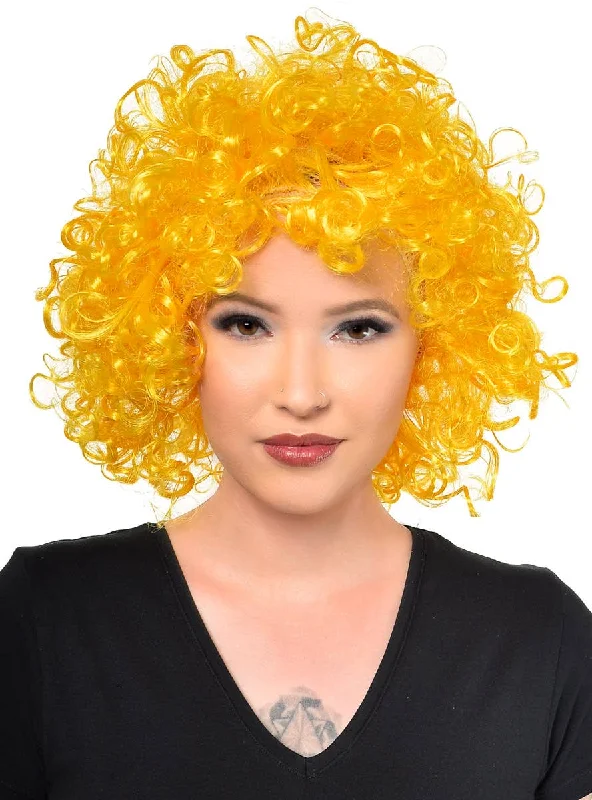 Long blonde wig with vivid flair-Large Curly Yellow Afro Adults Costume Wig