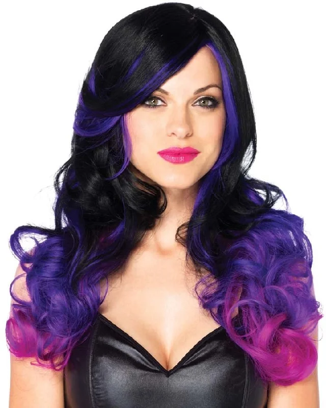 Lace wig for dry vibes-Allure Long Black and Purple Wig