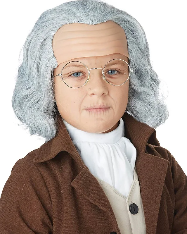 Wig for neat flair-Benjamin Franklin Kids Wig and Bald Cap