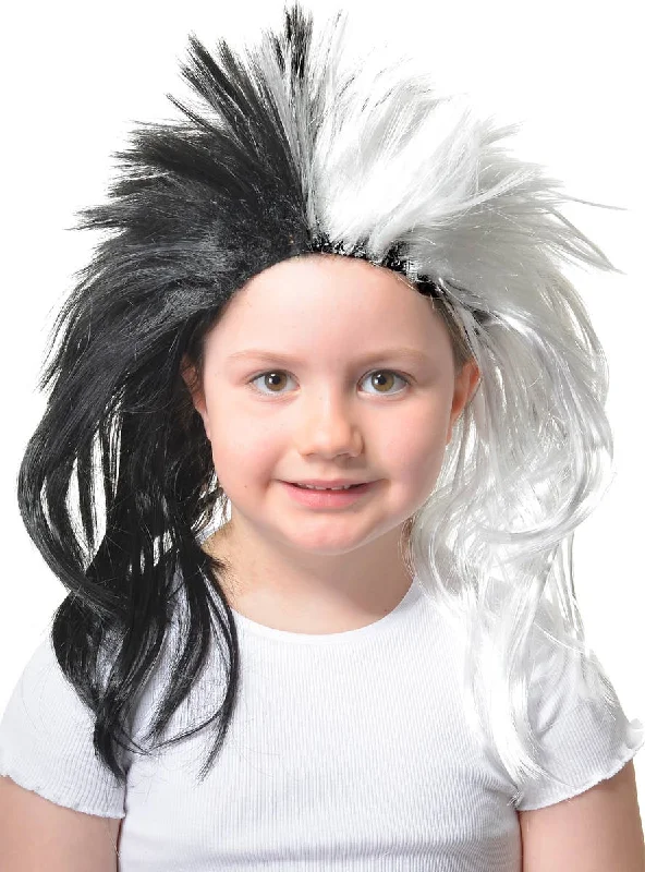 Medium wavy wig with bold texture-Spiked Black and White Girls Punk Costume Wig