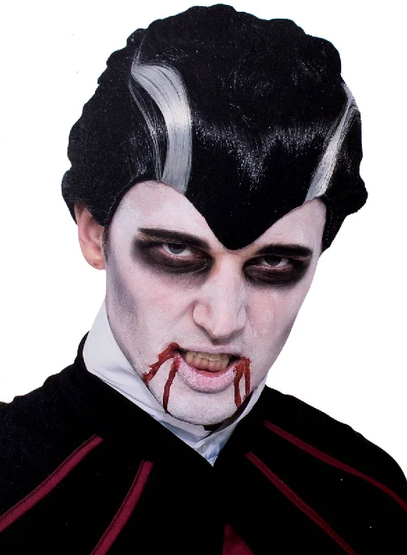 Wig for vivid flair-Streaked Black and White Mens Vampire Costume Wig