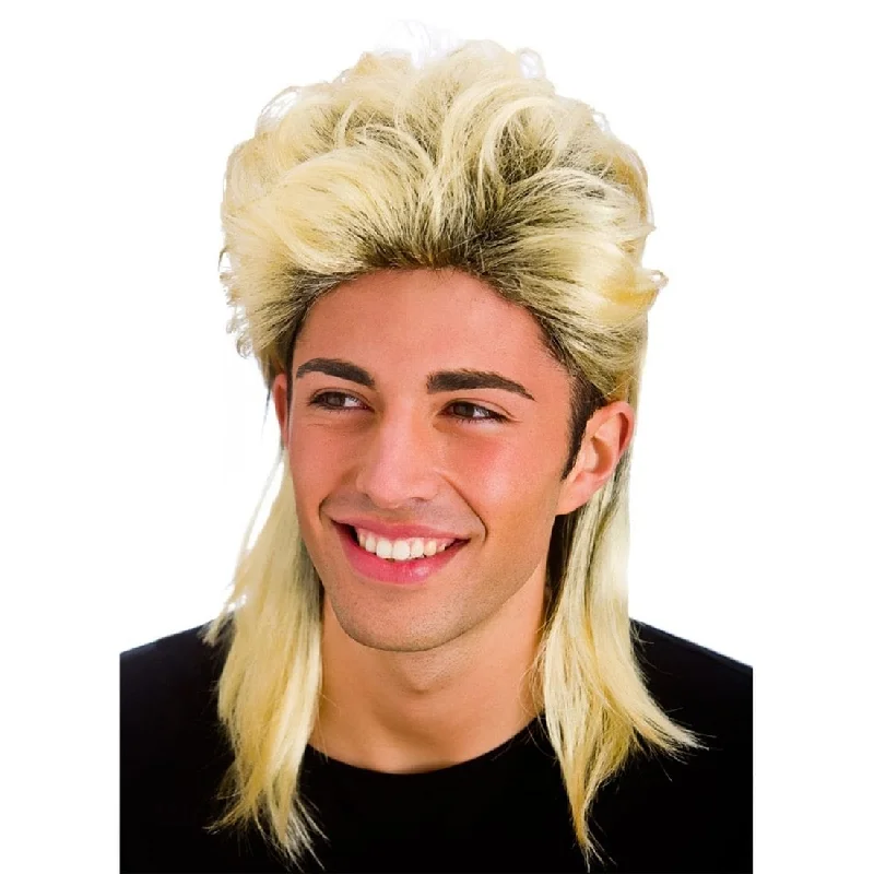 Medium wavy wig with dramatic flair-Blonde Mullet Wig 80s Fun House Retro Hair Sharp Fancy Dress