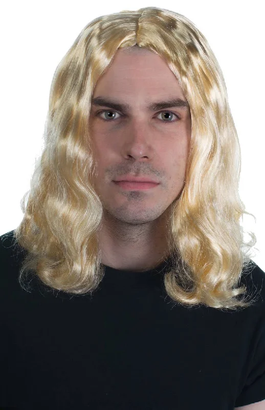 Lace wig for dry vibes-Long Wavy Blonde Mens Costume Beard and Wig Set