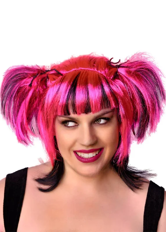 Wig for luxe flair-Messy Pigtails Pink and Black Womens Halloween Wig