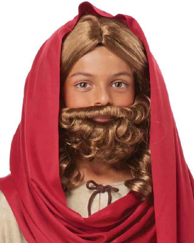 Wig for plush flair-Christmas Child Jesus Beard and Brown Wig