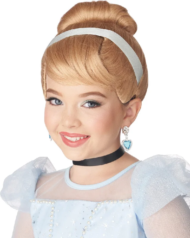 Long black wig with bold texture-Cinderella Blonde Kids Wig