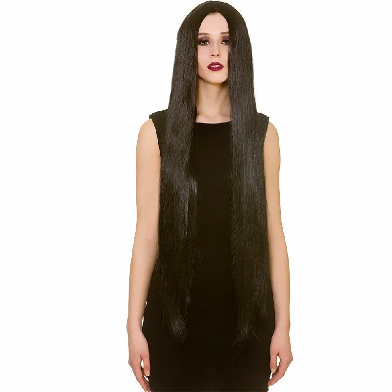 Short black wig with bold shine-Classic Extra Long Black Wig 1m Fancy Dress Gothic Hair