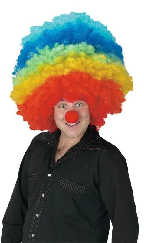 Long red wig with plush flair-"Clown - Rainbow Afro" Mega Halloween Wig