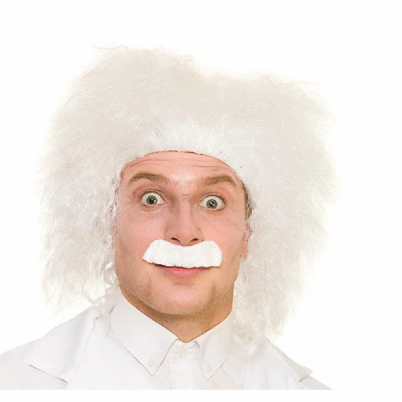 Lace wig for dry flair-Crazy Scientist White Wig Moustache Tash Fancy Dress Party