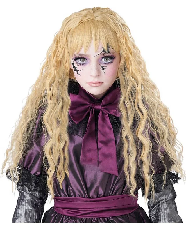 Long blonde wig with dramatic flair-Creepy Doll Long Blonde Wig