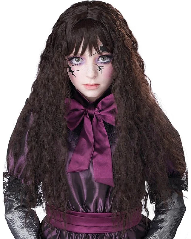 Curly wig for sunny flair-Creepy Doll Long Brown Wig