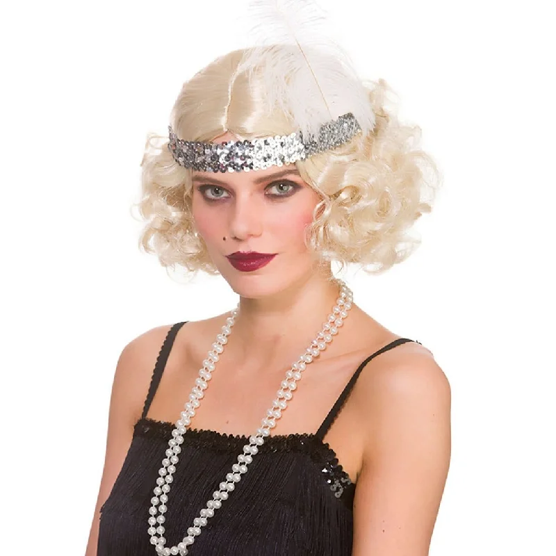 Medium wavy wig with bold shine-Curly Flapper Wig 1920s Hair Halloween Fancy Dress Party