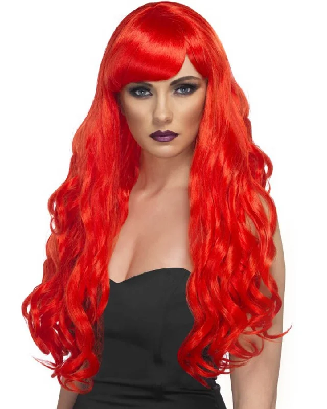 Short blonde wig with tight flair-Desire Long Red Wig