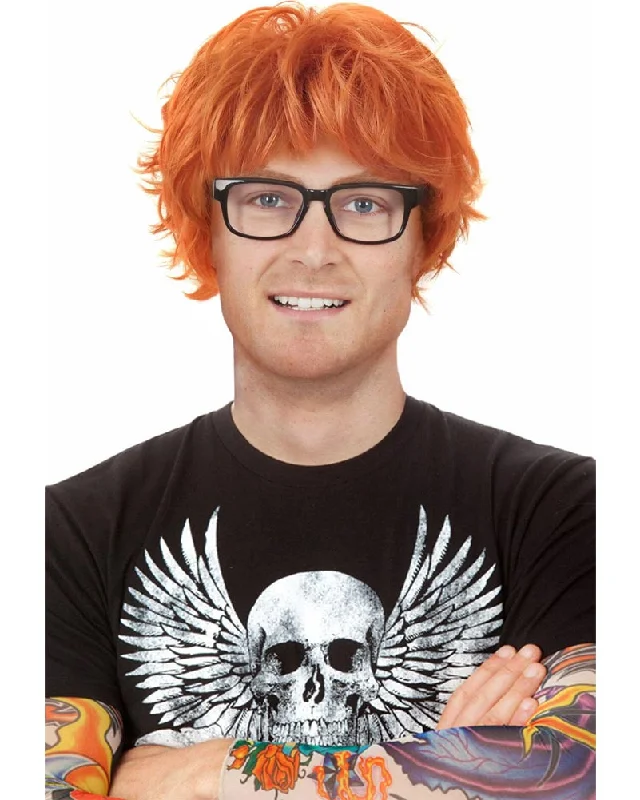 Wig for radiant flair-Ed Sheeran Orange Wig Glasses and Tattoo Sleeves Set