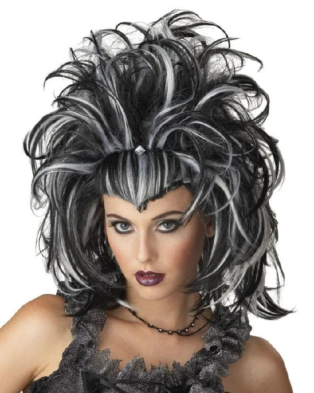 Lace wig for dry flair-"Evil Sorceress - Black and White" Halloween Wig