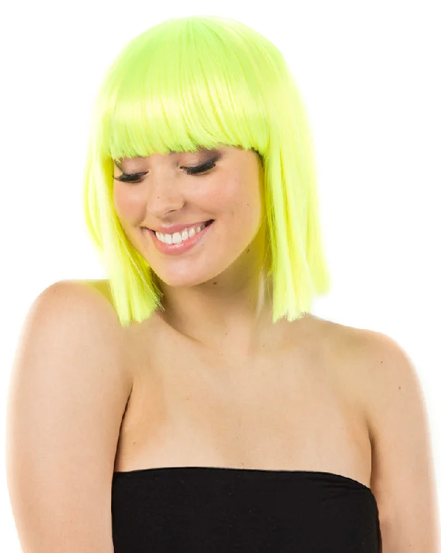 Wig for plush flair-Fashion Deluxe Neon Yellow Bob Wig