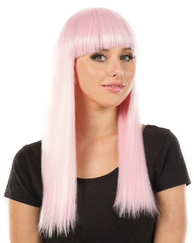 Long red wig with bold shine-Fashion Deluxe Pastel Pink Long Wig