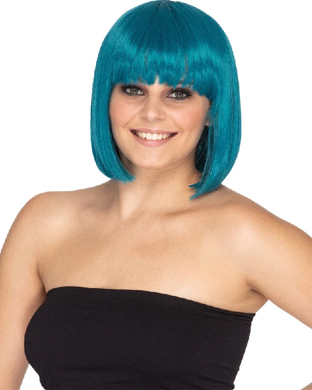 Medium wavy wig with vivid flair-Fashion Deluxe Teal Bob Wig