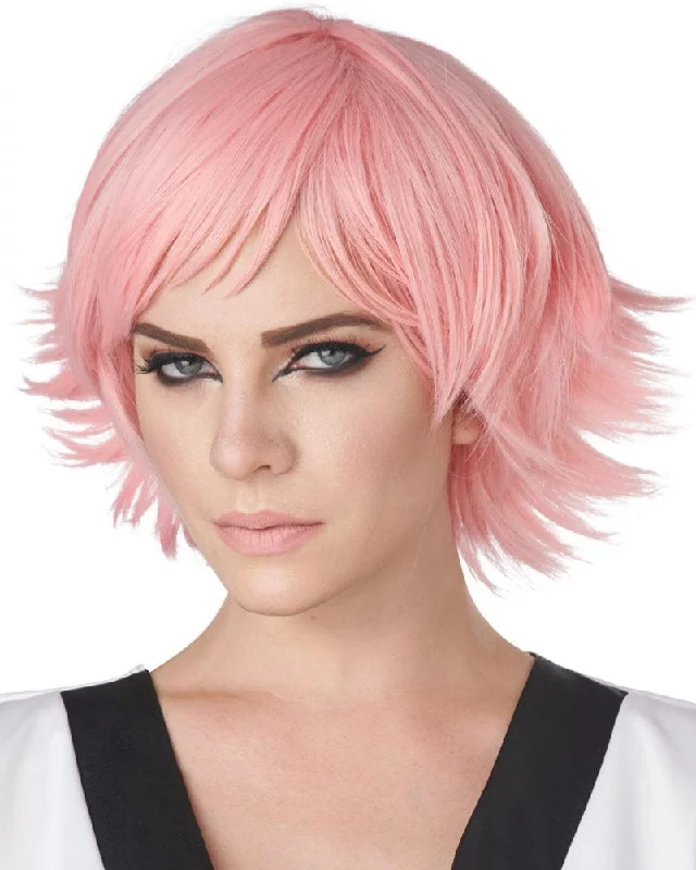 Synthetic wig for cool vibes-Feathered Short Pink Cosplay Wig