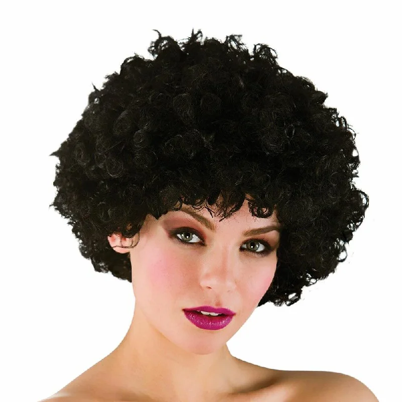 Short gray wig with bold flair-Funky Black Afro 70s Disco Fever Retro Wig Fancy Dress