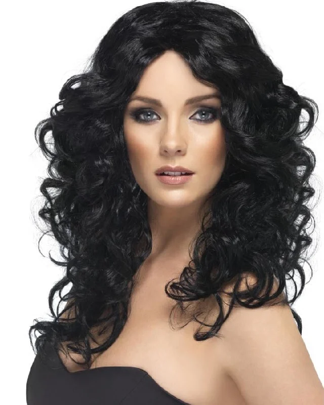 Wig for funky flair-Glamour Curly Long Black Wig