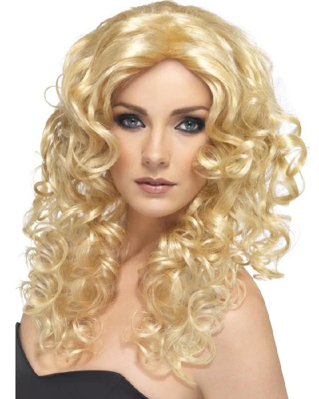 Medium length wig with vivid flair-Glamour Long Curly Blonde Wig