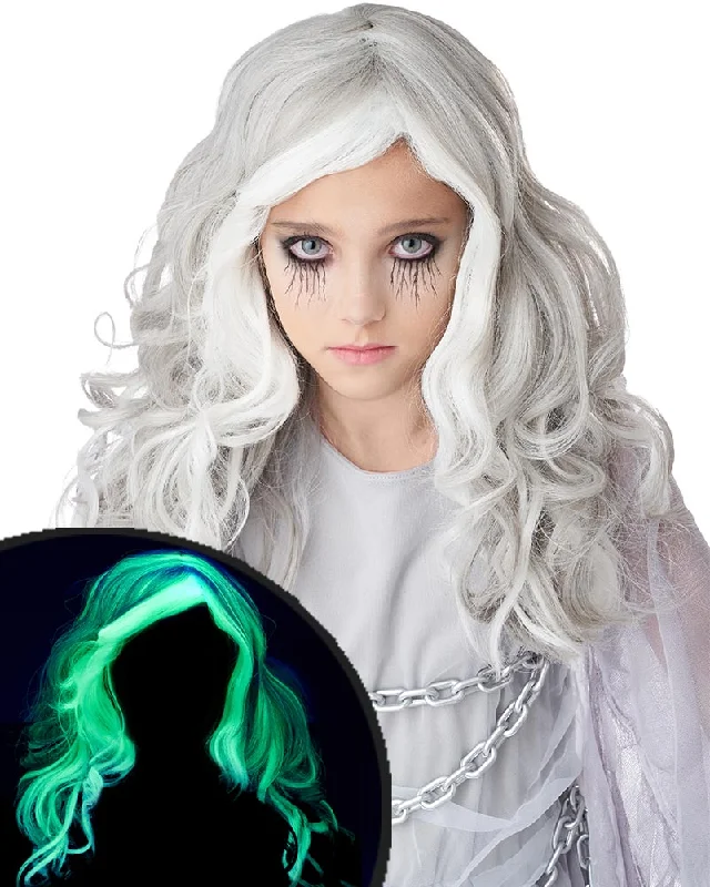 Wig for radiant flair-Glow in the Dark Ghost Long Grey Kids Wig