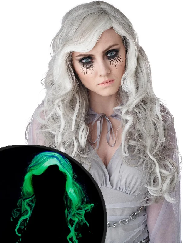 Wig for vivid flair-Glow in the Dark Ghost Long Grey Wig