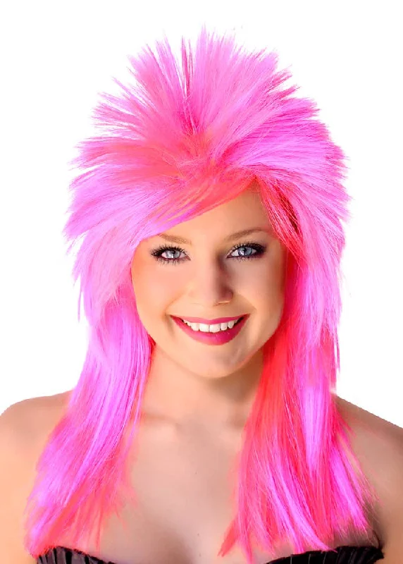 Wig for gentle flair-Punk Rocker 1980s Hot Pink Womens Wig