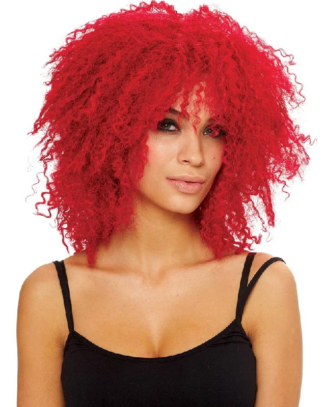 Medium length wig with bold shine-Hot Red Crimped Wig