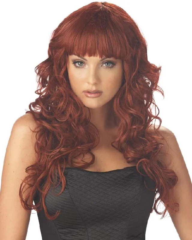 Wig for playful flair-Impulse Fringed Long Curly Auburn Wig