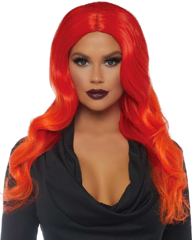 Medium wavy wig with dramatic flair-Jessica Long Orange Ombre Wig