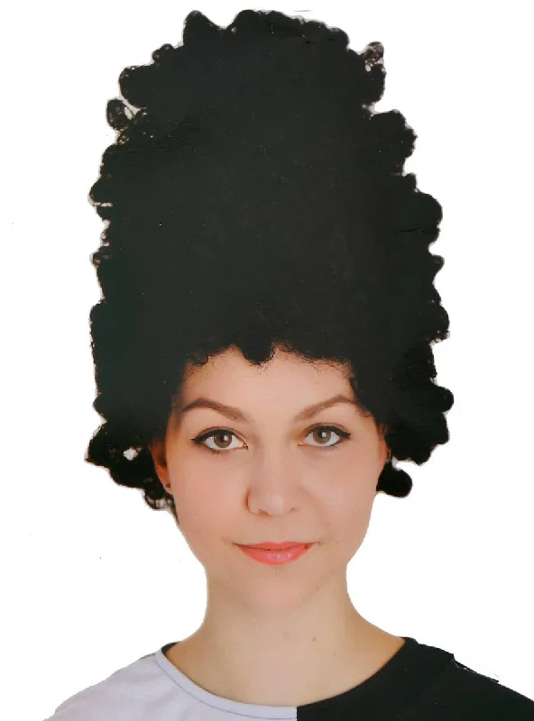 Synthetic wig for comic vibe-Extra Tall Womens Black Beehive Costume Wig