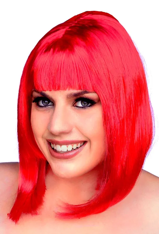 Wig for radiant flair-Short Bright Red Womens Beehive Bob Wig with Fringe