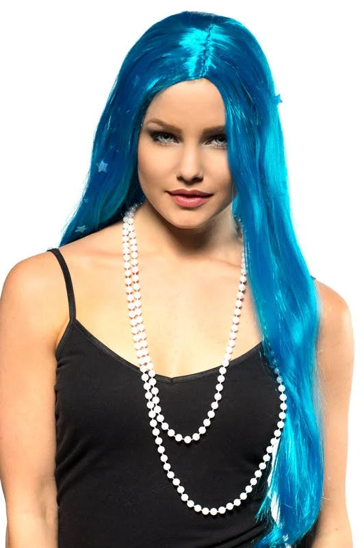 Medium bob wig with dramatic shine-Extra Long Womens Blue Mermaid Costume Wig with Stars