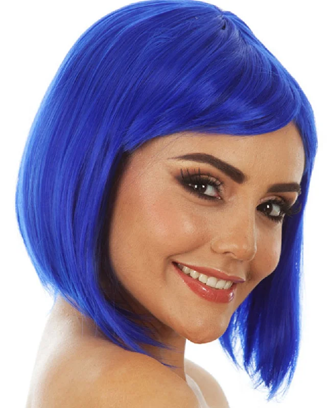 Long black wig with tight flair-Long Bob Blue Wig