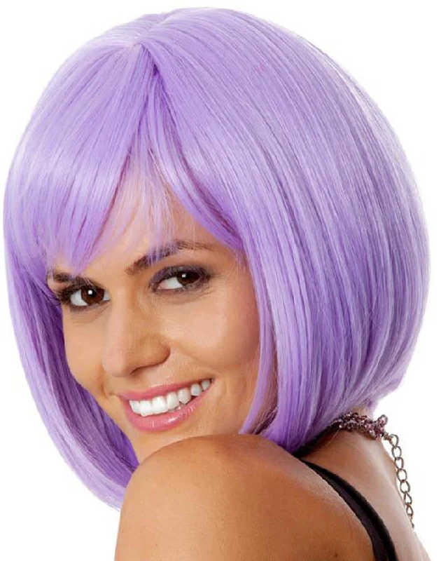 Short red wig with plush flair-Long Bob Light Purple Wig