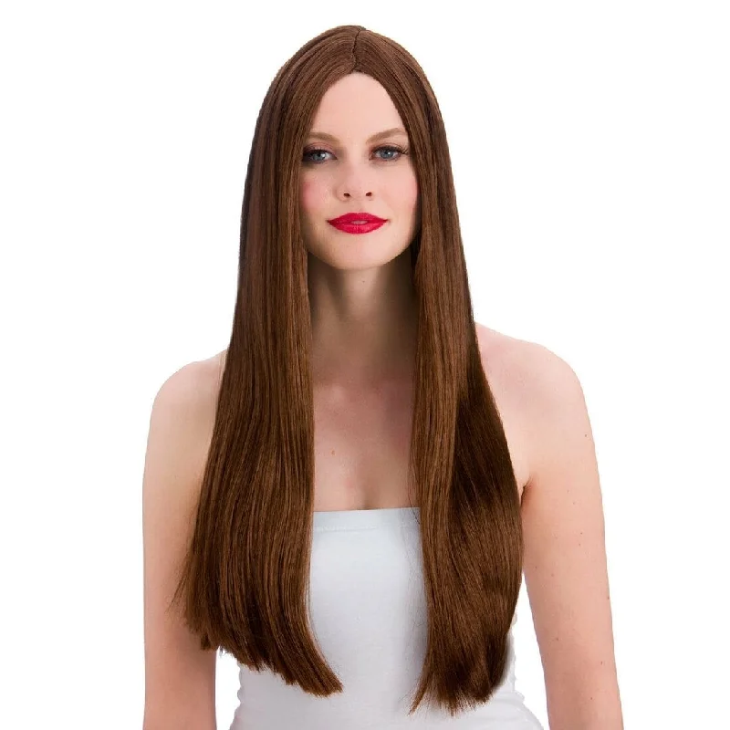 Lace wig for cool vibes-Long Brown Classic Party Wig Fancy Dress Halloween