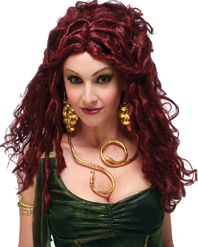 Wig for vivid flair-Medusa Long Curly Burgundy Wig