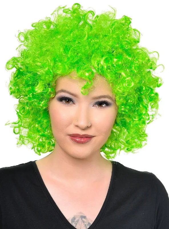 Short gray wig with bold flair-Large Curly Neon Green Afro Adults Costume Wig