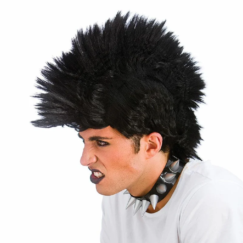 Lace wig for mild flair-Punk Rocker Black Mohican Wig Spiky Hair Fancy Dress