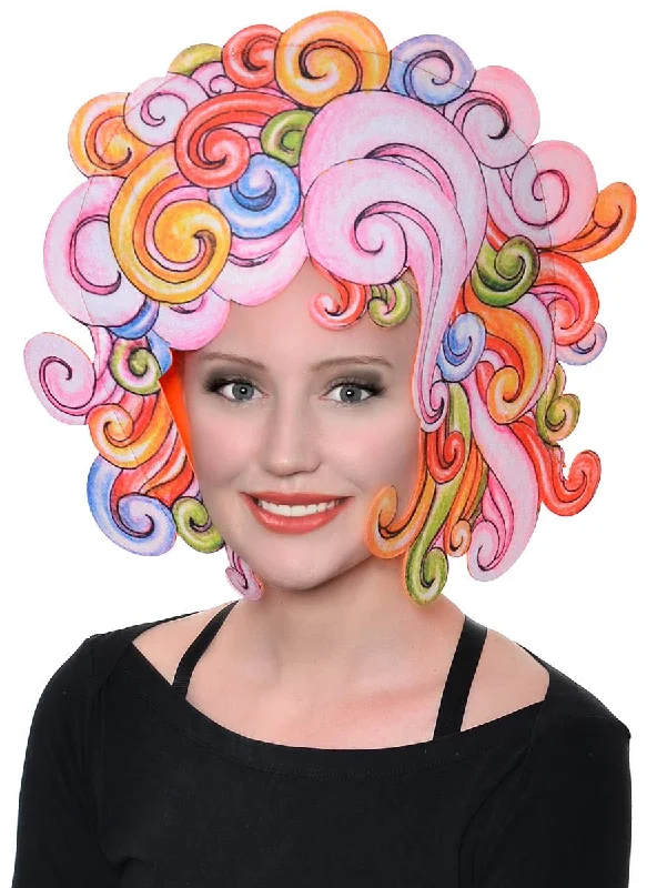 Wig for vivid flair-Rainbow Swirls 2D Cartoon Style Costume Wig