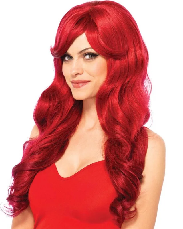 Short blonde wig with bold texture-Red Long Wavy Wig