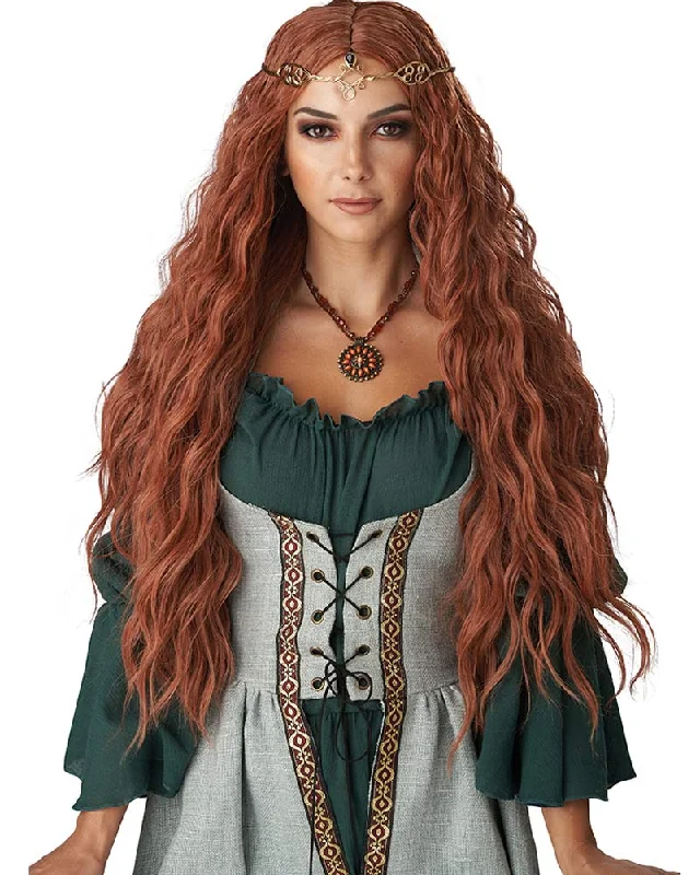 Long black wig with bold texture-Renaissance Maiden Long Auburn Wig